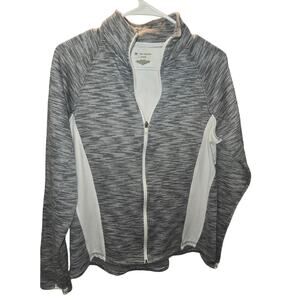 Tek Gear Women's Gray White Space Dye Full Zip Athletic Jacket Sz L Thumb Holes